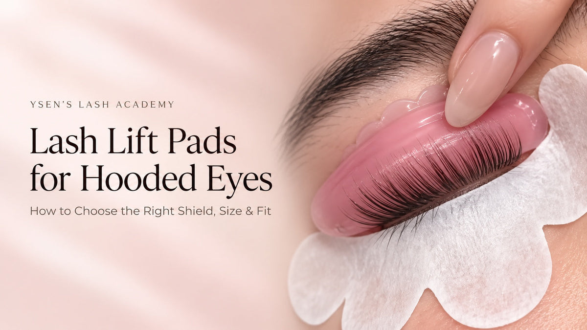 Lash lift pads for hooded eyes with shield placement on a closed eye.