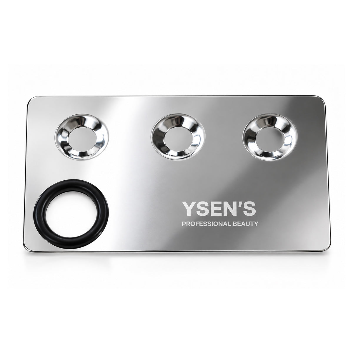 YSEN’S 430 stainless steel lash and brow mixing palette with three wells and finger ring