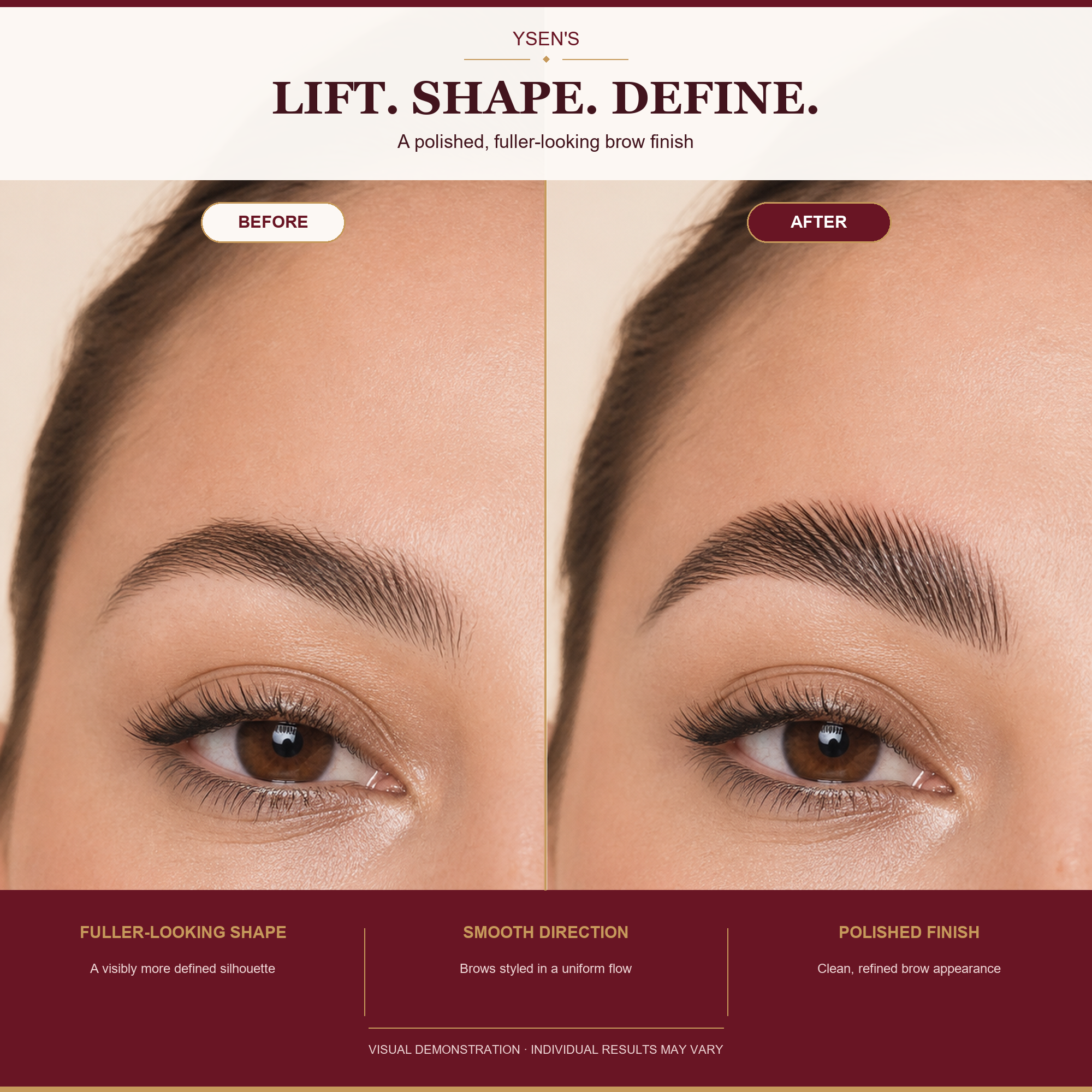 Before and after brow lamination appearance comparison