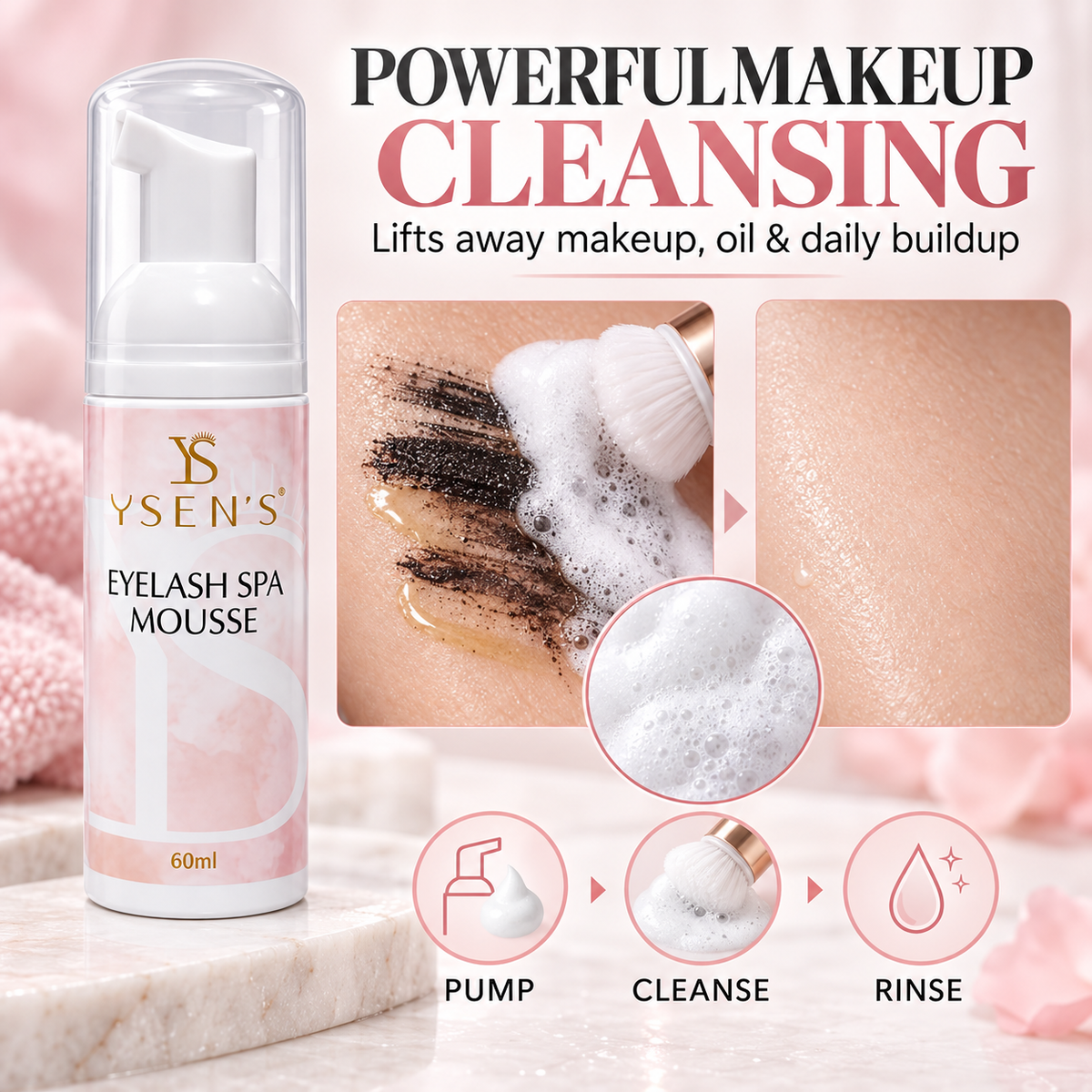 YSEN'S Eyelash Spa Mousse makeup cleansing demonstration and three-step use