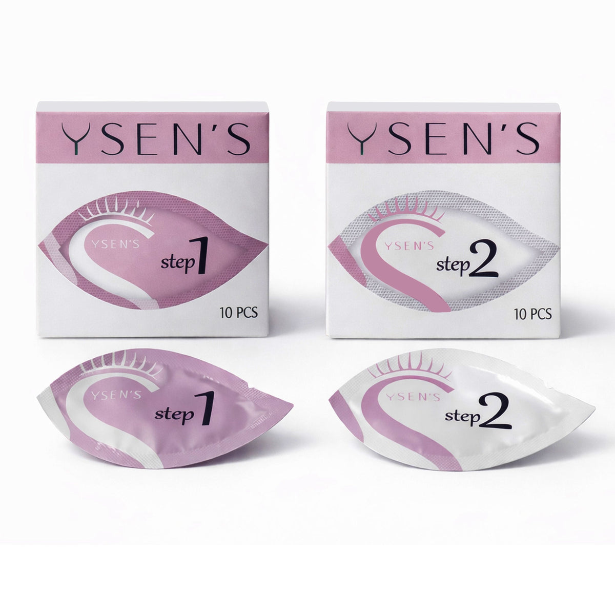 YSEN’S Step 1 and Step 2 lash lift refill sachets supplied as a 20-pack