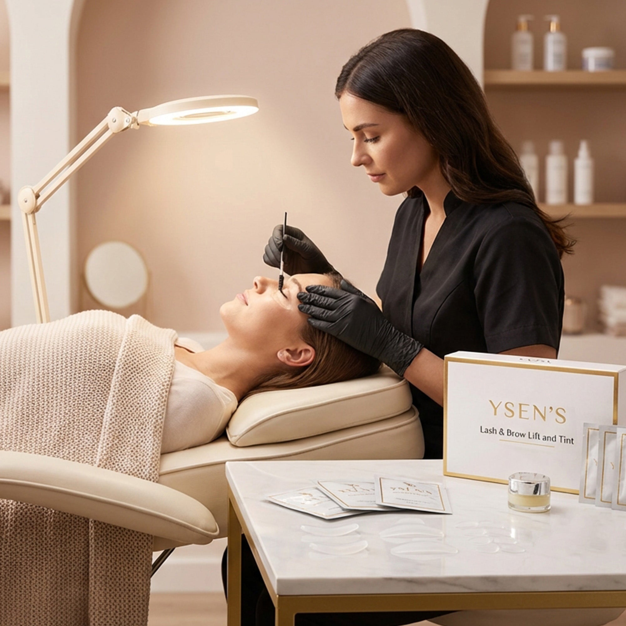 Professional Korean lash lift treatment using silicone lash lift pads by YSEN’S