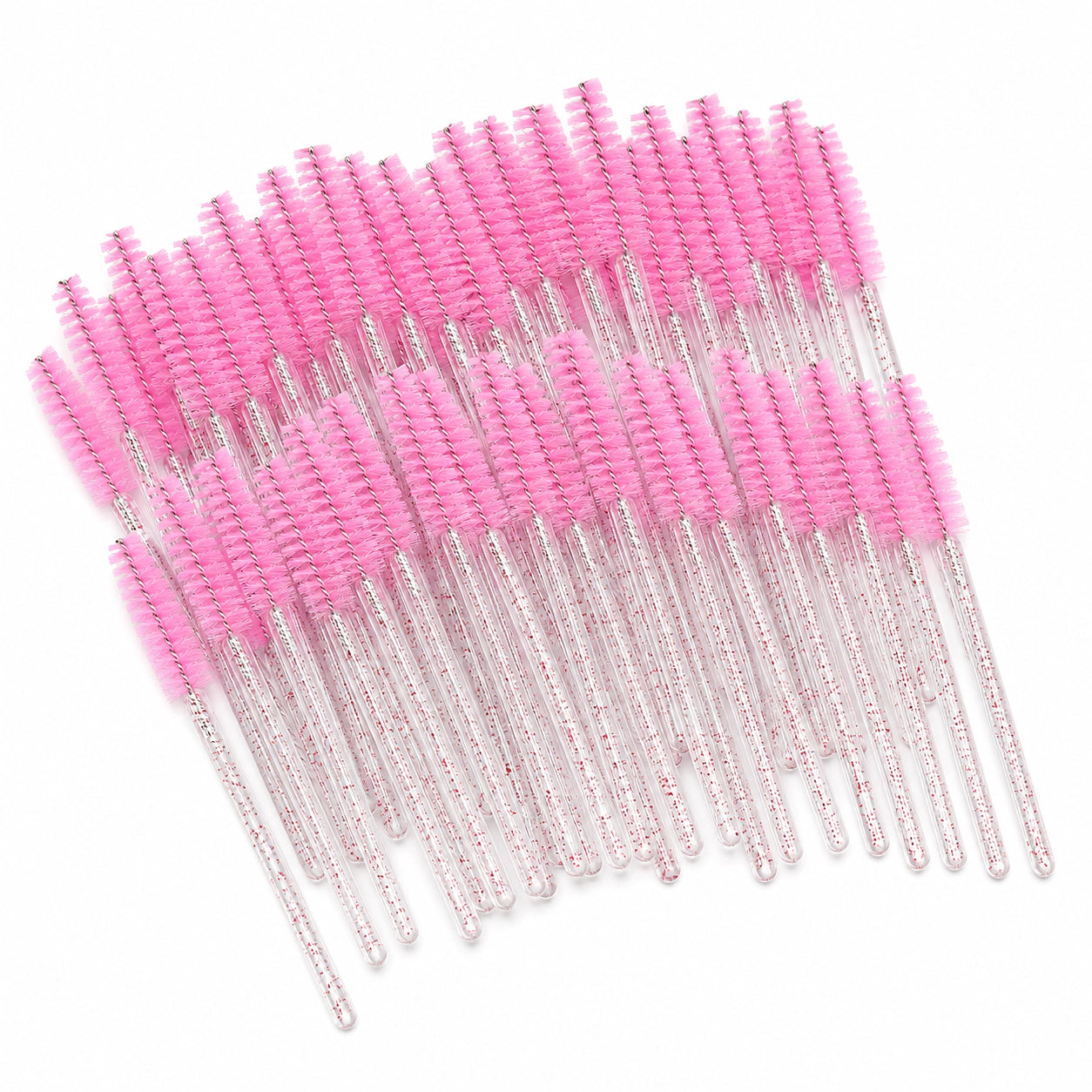 YSEN’S 50-pack pink disposable mascara wands with spiral spoolie heads and glitter-filled handles