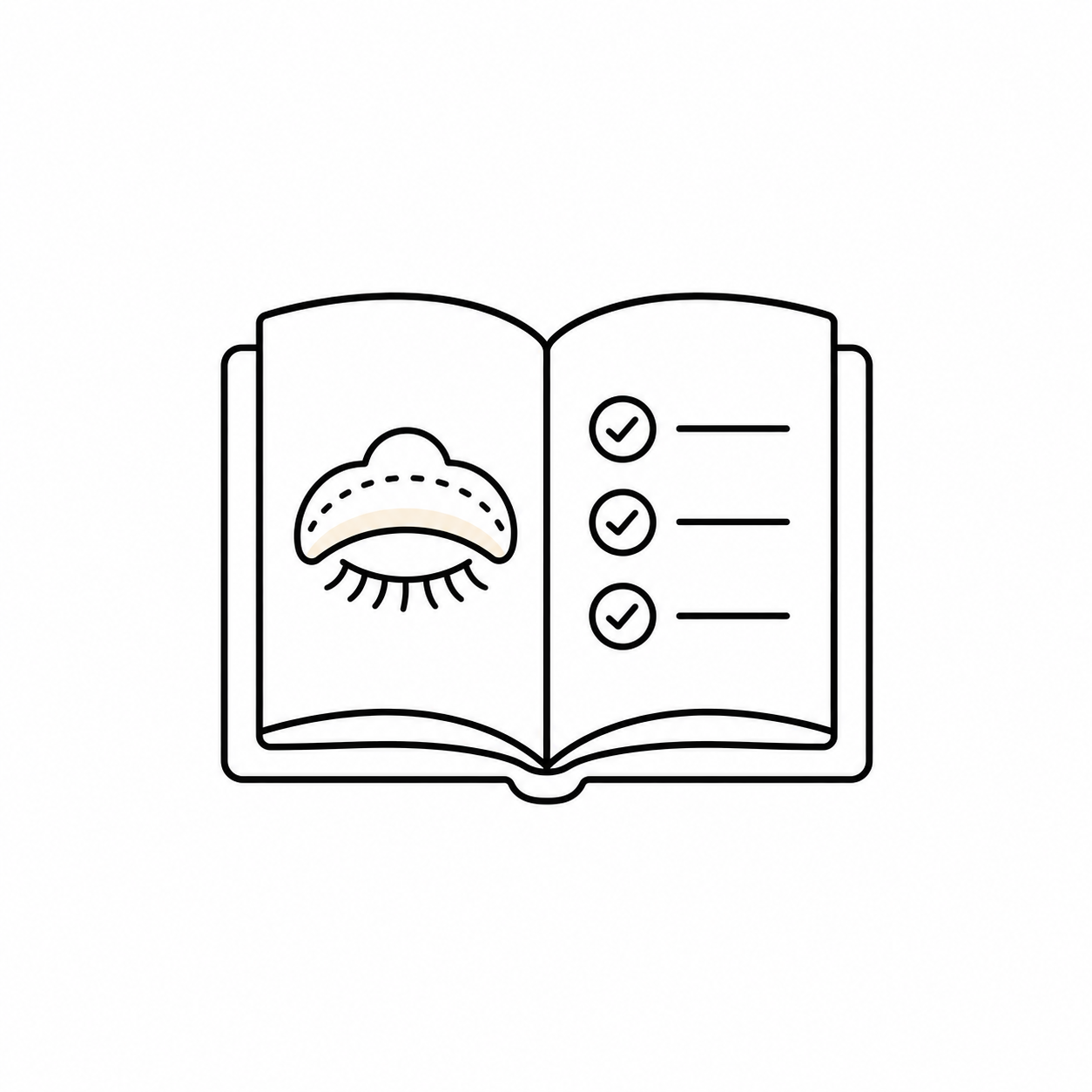 Open lash lift guide showing a silicone pad diagram and product preparation checklist