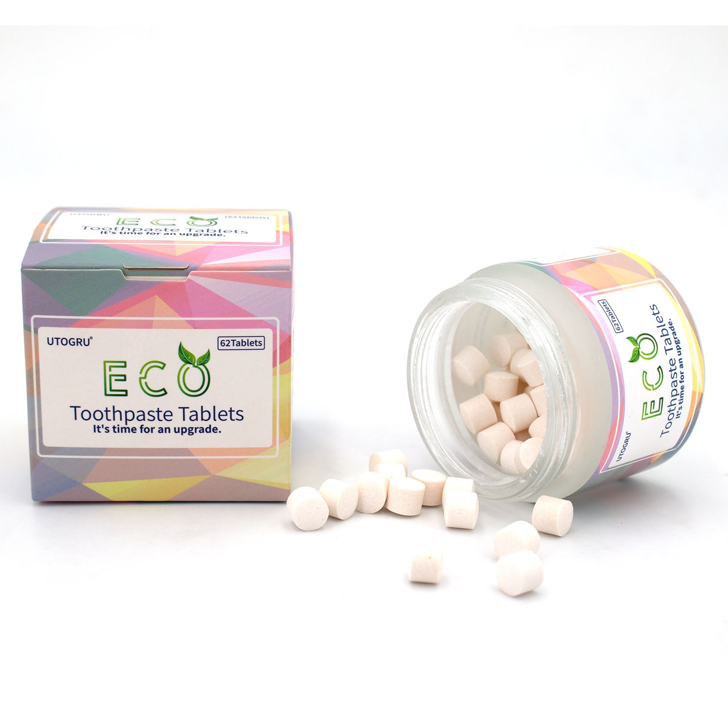 64 Pcs Toothpaste Tablets,Chewable Xylitol Toothpaste Tablets, Fluoride-Free - Natural Whitening Remineralizing Travel-Friendly Eco Tabs, Peppermint