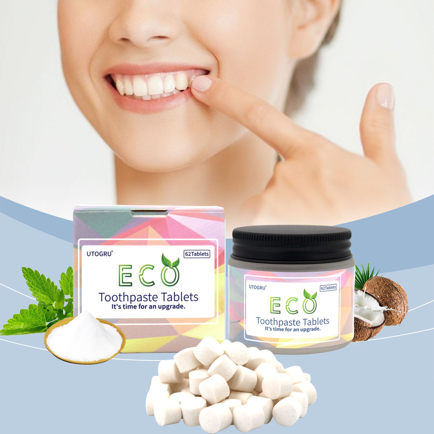 64 Pcs Toothpaste Tablets,Chewable Xylitol Toothpaste Tablets, Fluoride-Free - Natural Whitening Remineralizing Travel-Friendly Eco Tabs, Peppermint