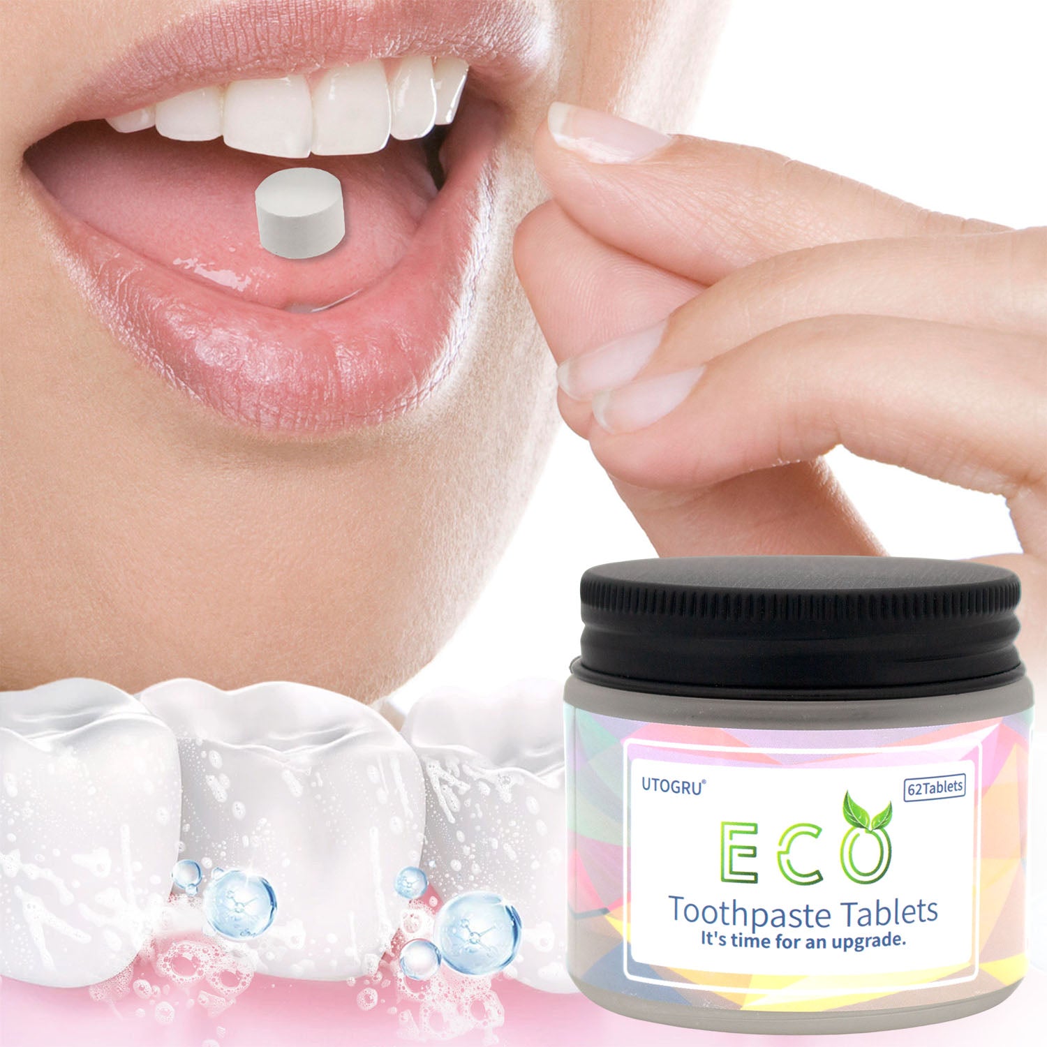 64 Pcs Toothpaste Tablets,Chewable Xylitol Toothpaste Tablets, Fluoride-Free - Natural Whitening Remineralizing Travel-Friendly Eco Tabs, Peppermint
