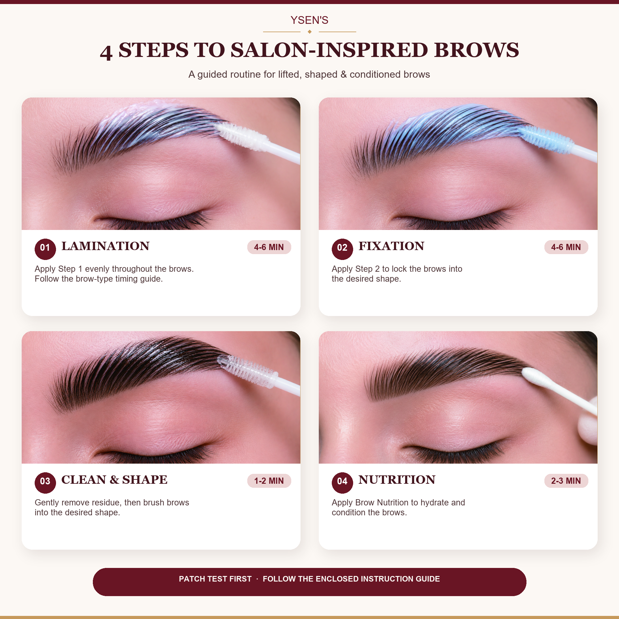 Four-step brow lamination routine: lamination, fixation, shaping and nutrition