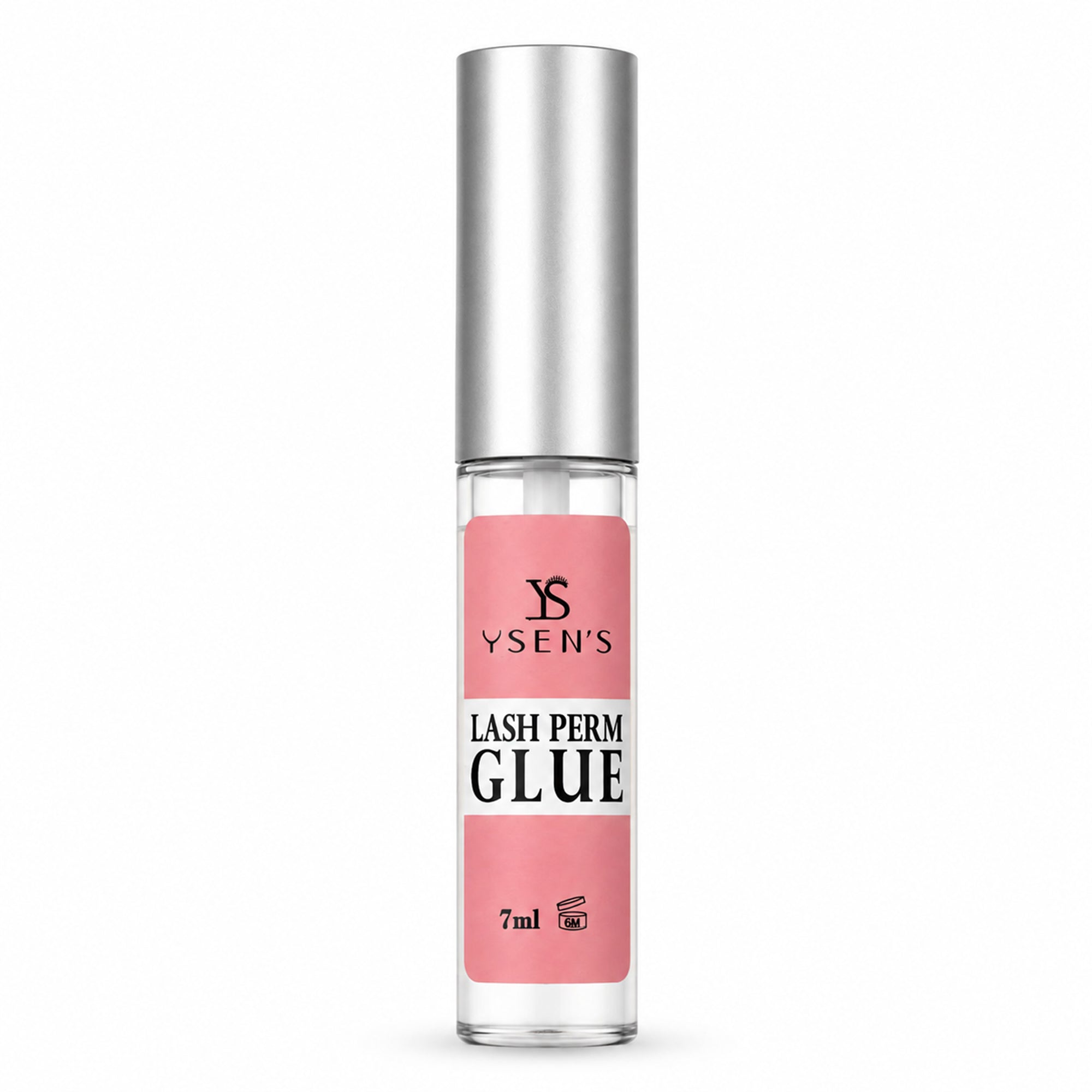 YSEN’S clear lash lift glue in a 7ml bottle with silver cap and pink Lash Perm Glue label
