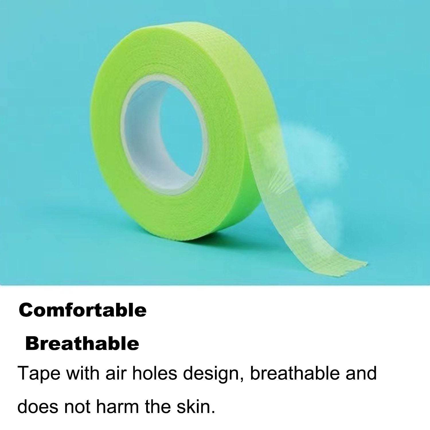 Green YSEN’S micropore lash tape roll showing its breathable perforated texture