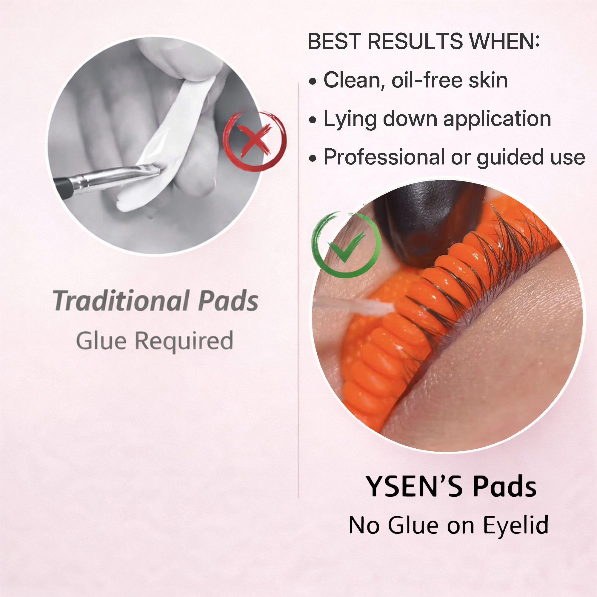 YSEN’S self-adhering grooved lash lift shield fitted to clean oil-free eyelid skin