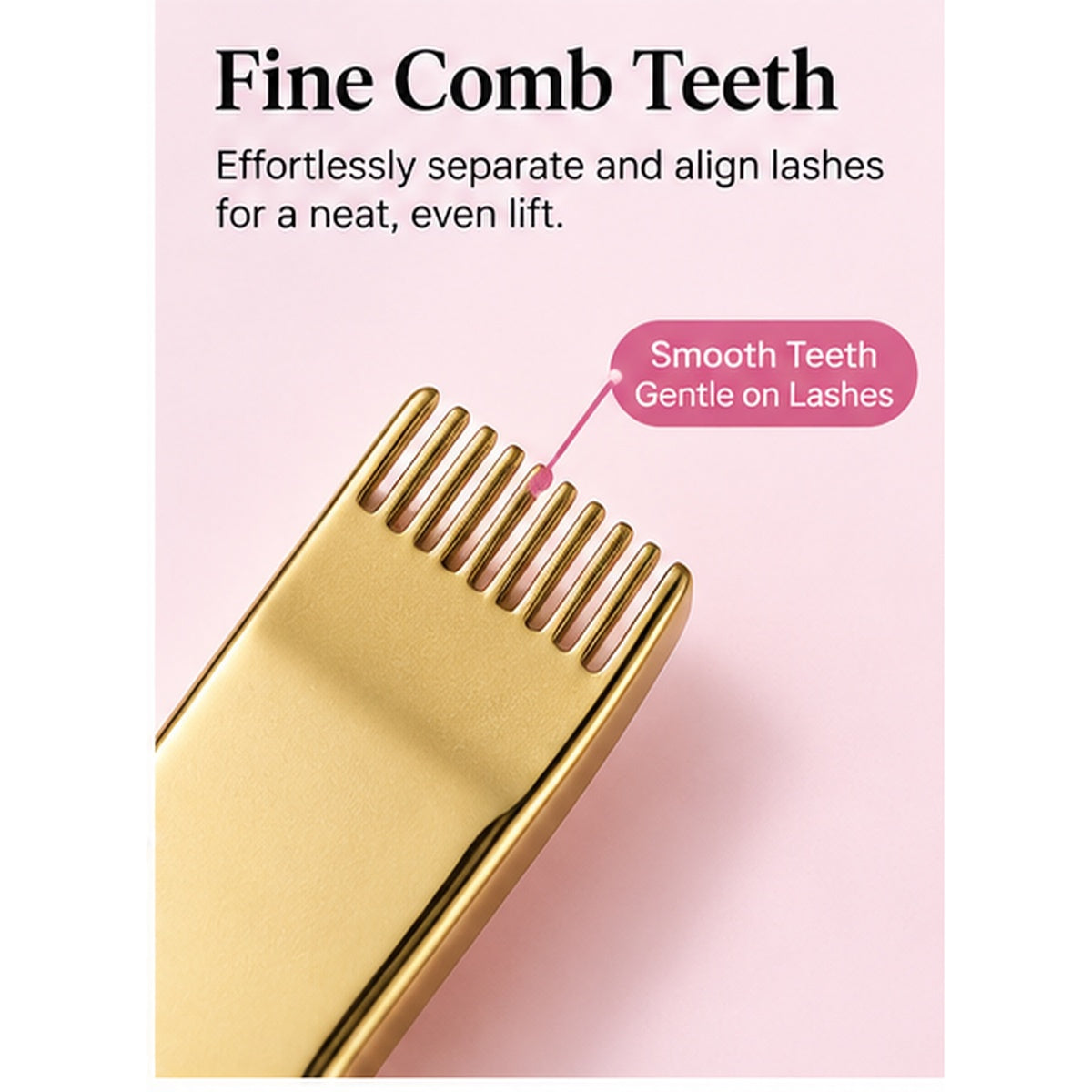 Close-up of YSEN’S stainless steel lash lift Y brush fine comb teeth